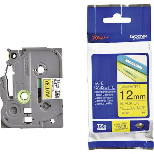Brother TZE-631 Ταινία Ετικετογράφου 8m x 12mm σε Κίτρινο Χρώμα