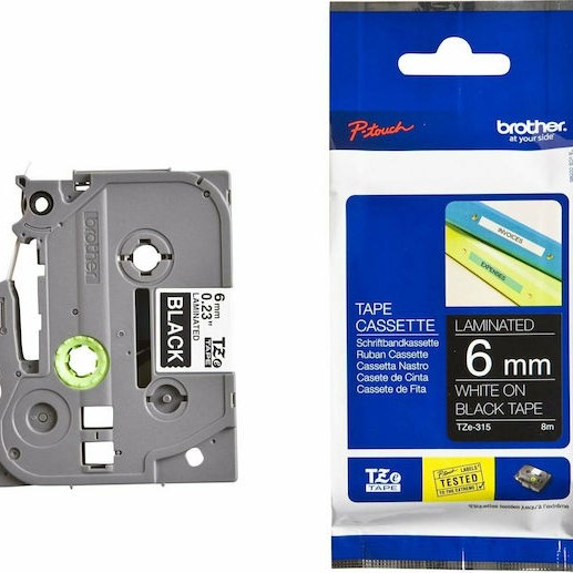 Brother Ταινία Ετικετογράφου 8m x 6mm σε Μαύρο Χρώμα