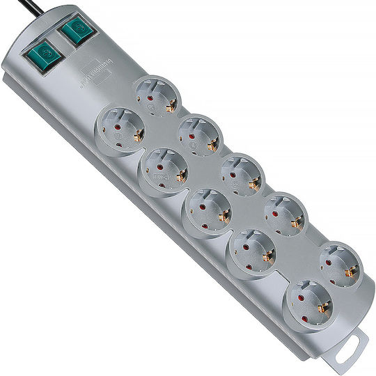 Brennenstuhl Πολύπριζο 10 Θέσεων με Διακόπτη και Καλώδιο 2m Γκρι