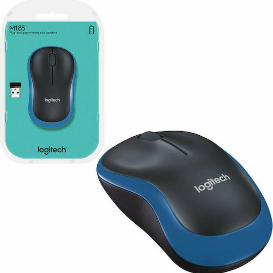 Logitech M185 Ασύρματο Mini Ποντίκι Black/Blue