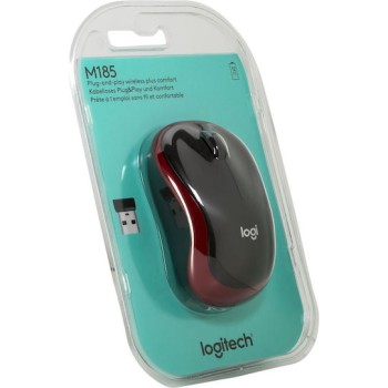 Logitech M185 Ασύρματο Mini Ποντίκι Black/Red