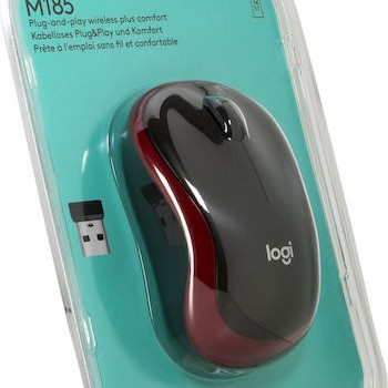 Logitech M185 Ασύρματο Mini Ποντίκι Black/Red