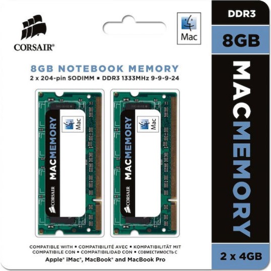 Corsair Mac Memory DDR3 8GB RAM με 2x4GB Modules και Ταχύτητα 1333 για Laptop