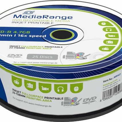MediaRange Εγγράψιμα DVD-R 16x Printable 4.7GB Cake Box 25τμχ