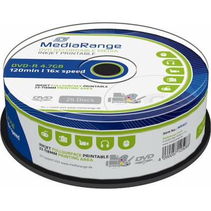 MediaRange Εγγράψιμα DVD-R 16x Printable 4.7GB Cake Box 25τμχ