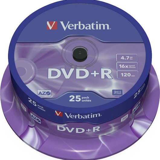 Verbatim Εγγράψιμα DVD+R 16x 4.7GB Cake Box 25τμχ