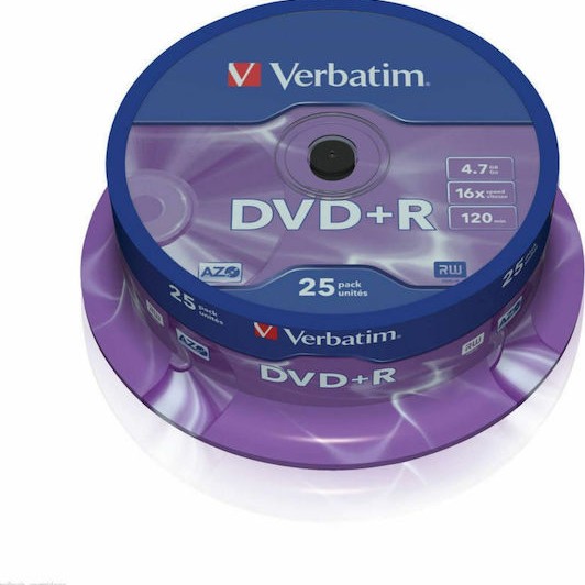 Verbatim Εγγράψιμα DVD+R 16x 4.7GB Cake Box 25τμχ