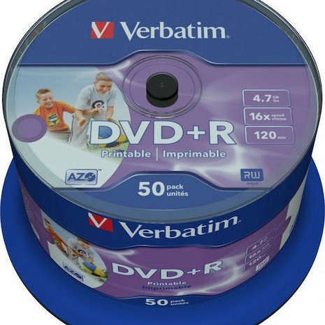 Verbatim Εγγράψιμα DVD+R 16x Printable 4.7GB Cake Box 50τμχ