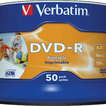 Verbatim Εγγράψιμα DVD-R 16x Printable 4.7GB Cake Box 50τμχ