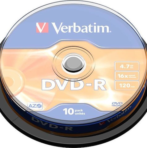 Verbatim Εγγράψιμα DVD-R 16x 4.7GB Cake Box 10τμχ