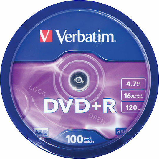 Verbatim Εγγράψιμα DVD+R 16x 4.7GB Cake Box 100τμχ