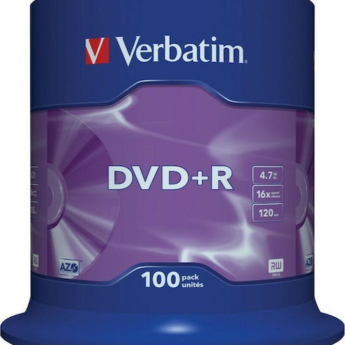 Verbatim Εγγράψιμα DVD+R 16x 4.7GB Cake Box 100τμχ