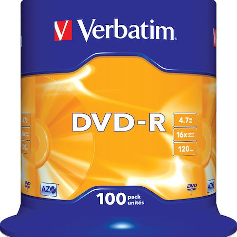 Verbatim Εγγράψιμα DVD-R 16x 4.7GB Cake Box 100τμχ