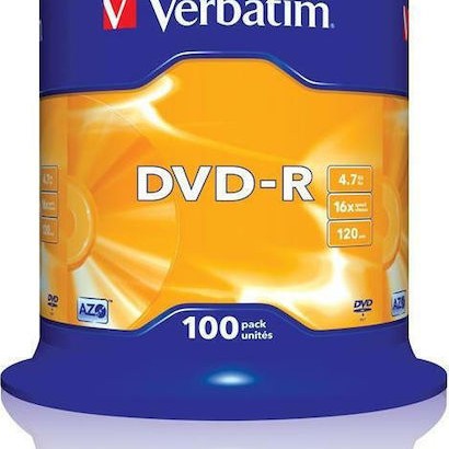 Verbatim Εγγράψιμα DVD-R 16x 4.7GB Cake Box 100τμχ