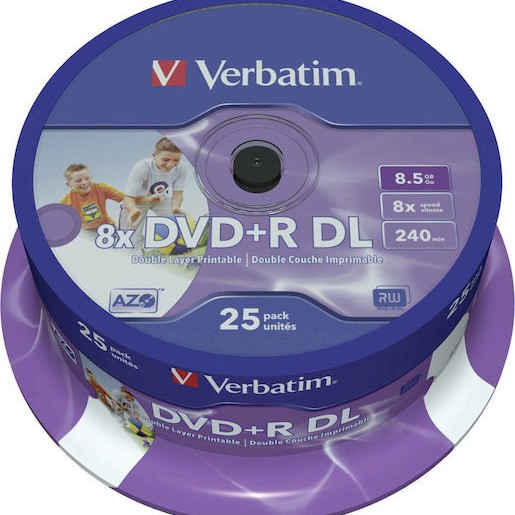 Verbatim Εγγράψιμα DVD+R 8x Dual Layer 8.5GB Cake Box 25τμχ