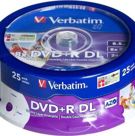 Verbatim Εγγράψιμα DVD+R 8x Dual Layer 8.5GB Cake Box 25τμχ