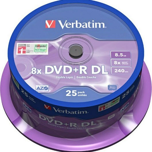 Verbatim Εγγράψιμα DVD+R 8x Dual Layer 8.5GB Cake Box 25τμχ