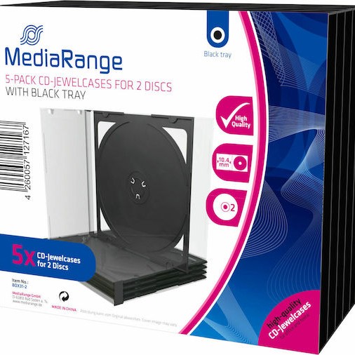 MediaRange CD Box για 2 Δίσκους με Διάφανη Πρόσοψη σε Μαύρο Χρώμα 5τμχ