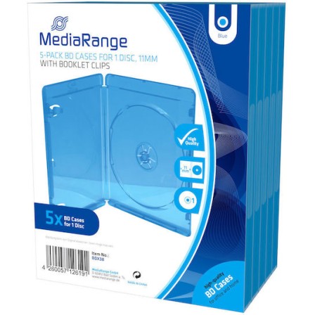 MediaRange DVD Box για 1 Δίσκο με Διάφανη Πρόσοψη σε Μπλε Χρώμα 5τμχ