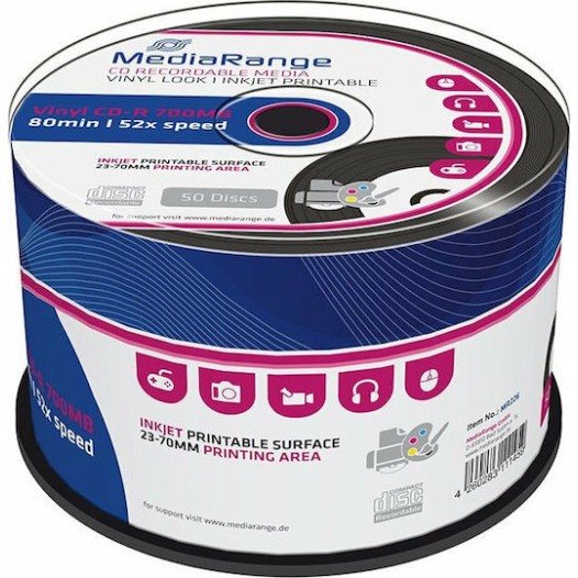 MediaRange Εγγράψιμα CD-R 52x Printable 700MB Cake Box 50τμχ