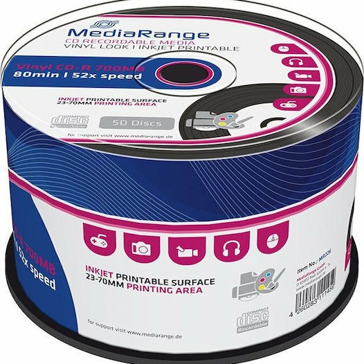 MediaRange Εγγράψιμα CD-R 52x Printable 700MB Cake Box 50τμχ