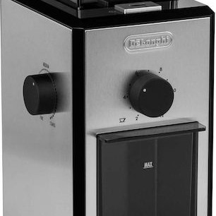 De'Longhi Ηλεκτρικός Μύλος Καφέ 110W με Χωρητικότητα 120gr και 16 Επίπεδα Άλεσης Ασημί