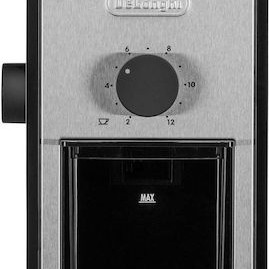 De'Longhi Ηλεκτρικός Μύλος Καφέ 110W με Χωρητικότητα 120gr και 16 Επίπεδα Άλεσης Ασημί