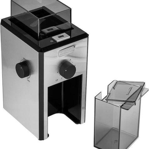 De'Longhi Ηλεκτρικός Μύλος Καφέ 110W με Χωρητικότητα 120gr και 16 Επίπεδα Άλεσης Ασημί
