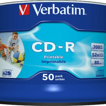 Verbatim Εγγράψιμα CD-R 52x Printable 700MB Cake Box 50τμχ
