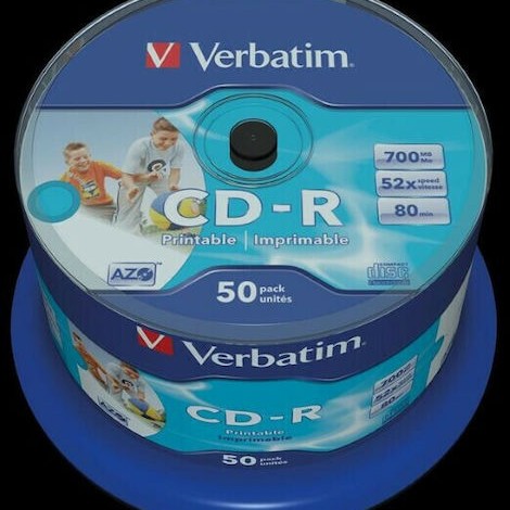 Verbatim Εγγράψιμα CD-R 52x Printable 700MB Cake Box 50τμχ