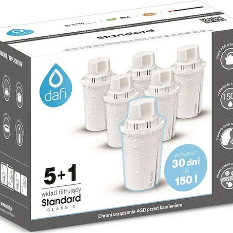Dafi Ανταλλακτικό Φίλτρο Νερού για Κανάτα από Ενεργό Άνθρακα Standard Classic White 6τμχ