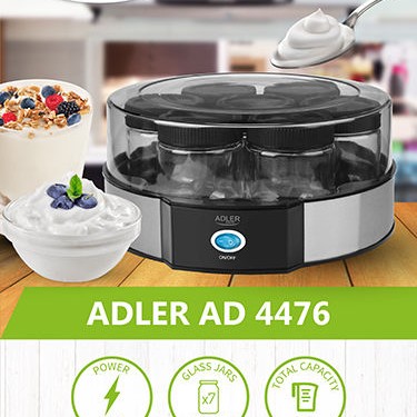 Adler Γιαουρτομηχανή με Βαζάκια 1.4lt Ασημί 20W