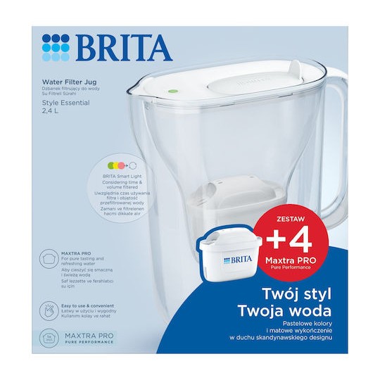 Brita Style Essential Κανάτα Σερβιρίσματος Πλαστική White με Φίλτρο 2400ml