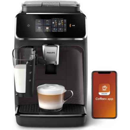 Philips Series 2300 Αυτόματη Μηχανή Espresso 1500W Πίεσης 15bar για Cappuccino με Μύλο Άλεσης Μαύρη