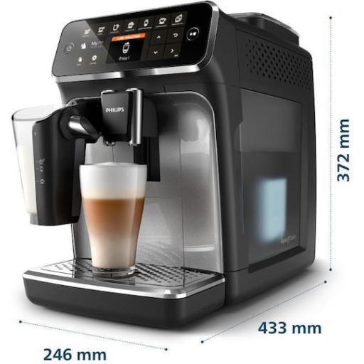 Philips Series 4300 Αυτόματη Μηχανή Espresso 1500W Πίεσης 15bar για Cappuccino με Μύλο Άλεσης Μαύρη