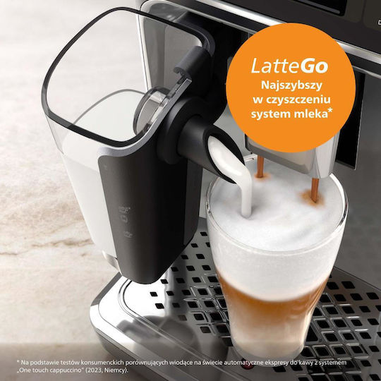 Philips Series 4300 Αυτόματη Μηχανή Espresso 1500W Πίεσης 15bar για Cappuccino με Μύλο Άλεσης Μαύρη