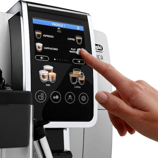 De'Longhi Dinamica Plus Αυτόματη Μηχανή Espresso 1450W Πίεσης 15bar για Cappuccino με Μύλο Άλεσης Ασημί