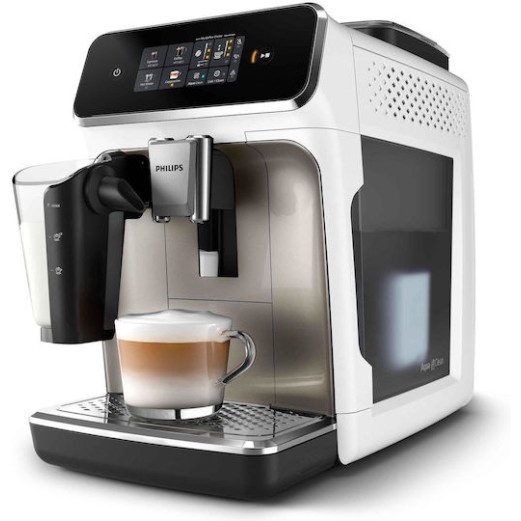 Philips Series 2300 Αυτόματη Μηχανή Espresso 1500W Πίεσης 15bar για Cappuccino με Μύλο Άλεσης Λευκή