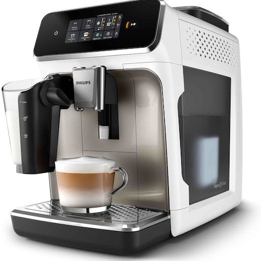 Philips Series 2300 Αυτόματη Μηχανή Espresso 1500W Πίεσης 15bar για Cappuccino με Μύλο Άλεσης Λευκή