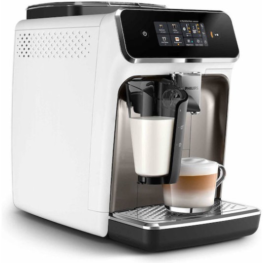 Philips Series 2300 Αυτόματη Μηχανή Espresso 1500W Πίεσης 15bar για Cappuccino με Μύλο Άλεσης Λευκή
