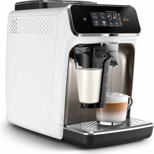 Philips Series 2300 Αυτόματη Μηχανή Espresso 1500W Πίεσης 15bar για Cappuccino με Μύλο Άλεσης Λευκή