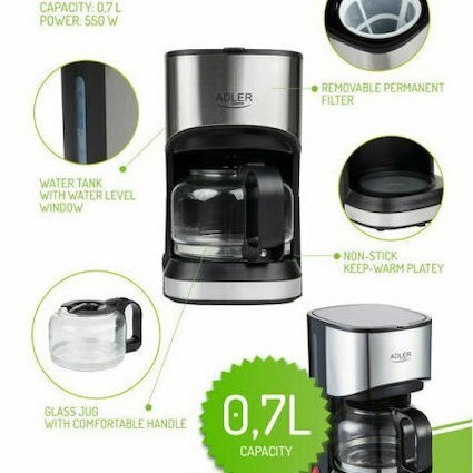 Adler AD-4407 Καφετιέρα Φίλτρου 550W Silver