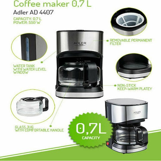 Adler AD-4407 Καφετιέρα Φίλτρου 550W Silver