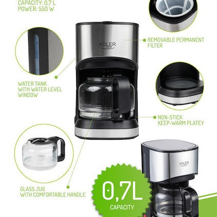 Adler AD-4407 Καφετιέρα Φίλτρου 550W Silver
