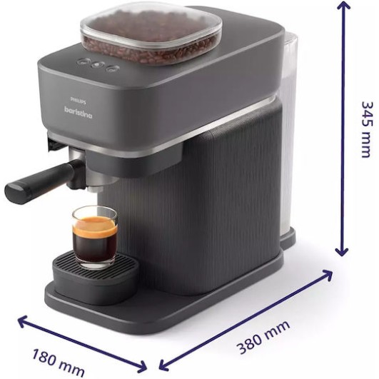 Philips Baristina Αυτόματη Μηχανή Espresso 1500W Πίεσης 16bar με Μύλο Άλεσης Μαύρη
