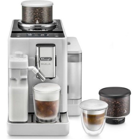 De'Longhi Rivelia Αυτόματη Μηχανή Espresso 1450W Πίεσης 19bar για Cappuccino με Μύλο Άλεσης Λευκή