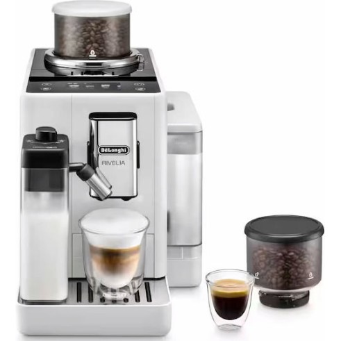 De'Longhi Rivelia Αυτόματη Μηχανή Espresso 1450W Πίεσης 19bar για Cappuccino με Μύλο Άλεσης Λευκή