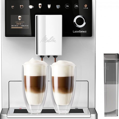 Melitta LatteSelect Αυτόματη Μηχανή Espresso 1400W Πίεσης 15bar για Cappuccino με Μύλο Άλεσης Ασημί