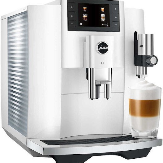 Jura E8 Piano Αυτόματη Μηχανή Espresso 1450W Πίεσης 15bar με Μύλο Άλεσης Piano White
