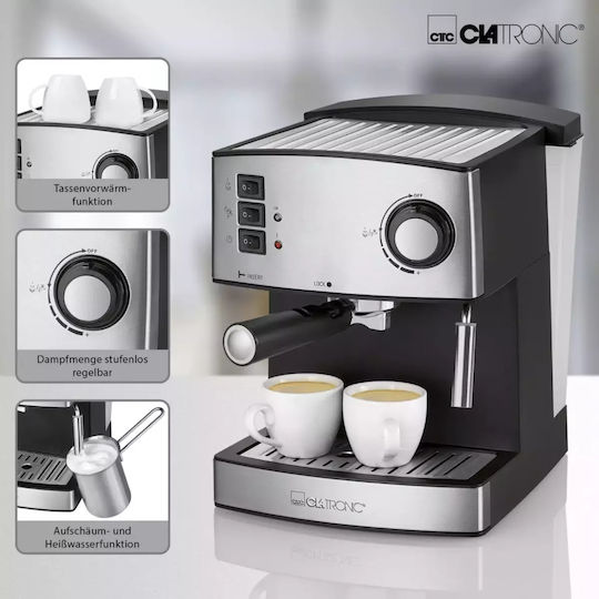 Clatronic ES 3643 Μηχανή Espresso 850W Πίεσης 15bar Μαύρη